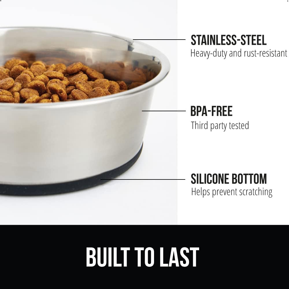 GORILLA GRIP Set of 2 Dog Bowls, Heavy Duty Metal Food and Water Bowl for Feeding Dogs and Cats, Dishwasher Safe, Rust Resistant Stainless Steel, BPA Free Rubber Base, Holds 2 Cups (16 fl oz), Black - Image 3