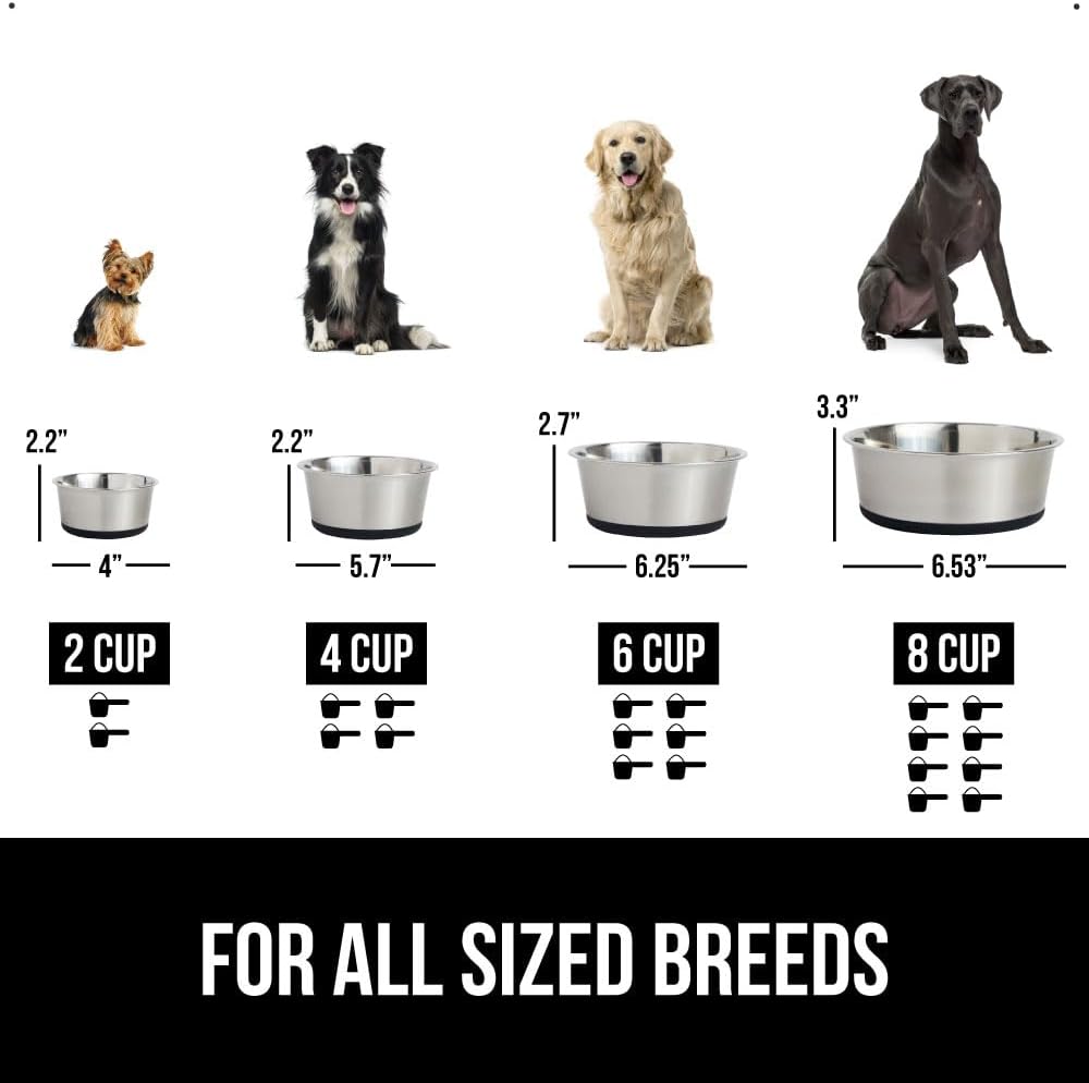 GORILLA GRIP Set of 2 Dog Bowls, Heavy Duty Metal Food and Water Bowl for Feeding Dogs and Cats, Dishwasher Safe, Rust Resistant Stainless Steel, BPA Free Rubber Base, Holds 2 Cups (16 fl oz), Black - Image 7