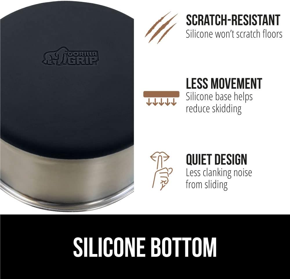 GORILLA GRIP Set of 2 Dog Bowls, Heavy Duty Metal Food and Water Bowl for Feeding Dogs and Cats, Dishwasher Safe, Rust Resistant Stainless Steel, BPA Free Rubber Base, Holds 2 Cups (16 fl oz), Black - Image 5