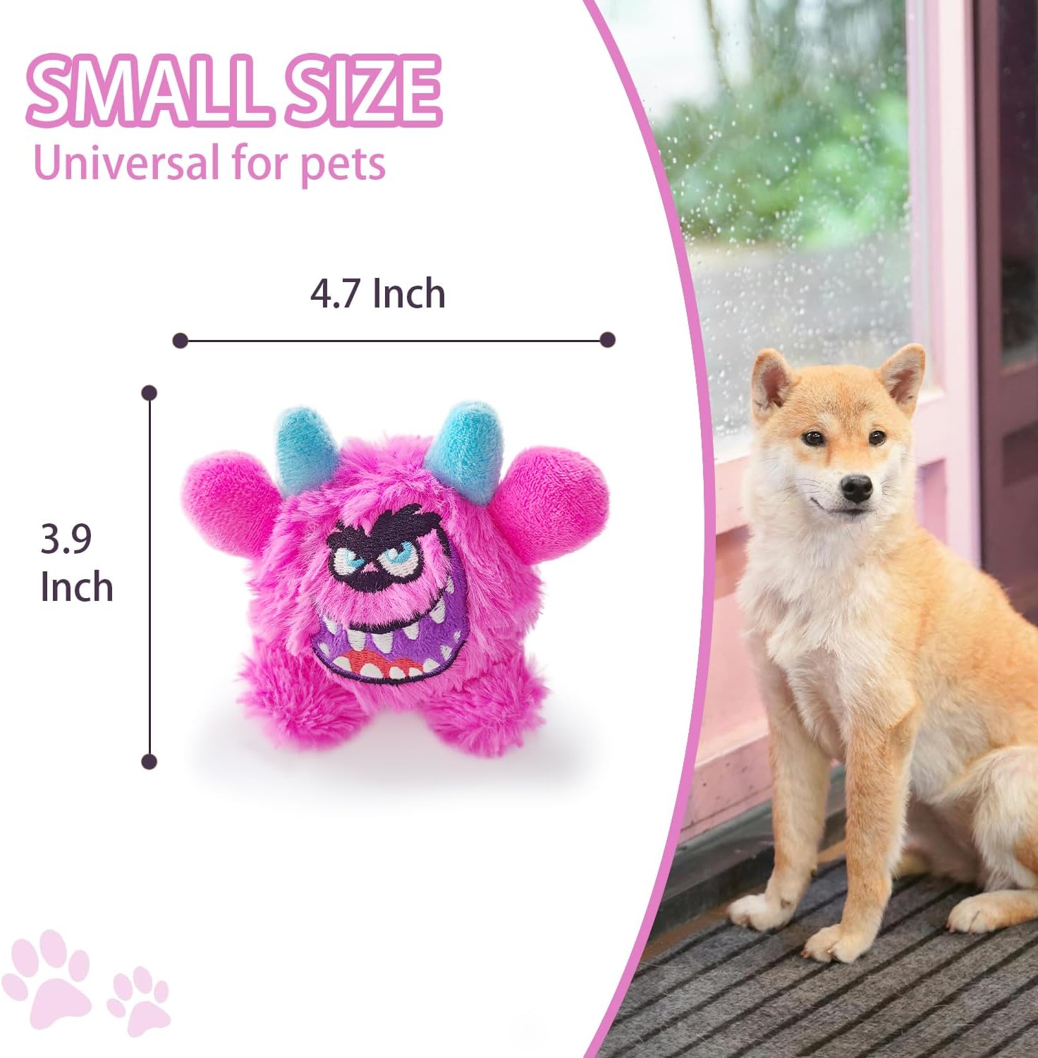 Squeaky Plush Dog Ball, Dental Care, Skin-Friendly and Soft and Relieve Stress, Little Monster Plush Ball Toy Suitable for All Breeds (Rose Red, Small) - Image 4
