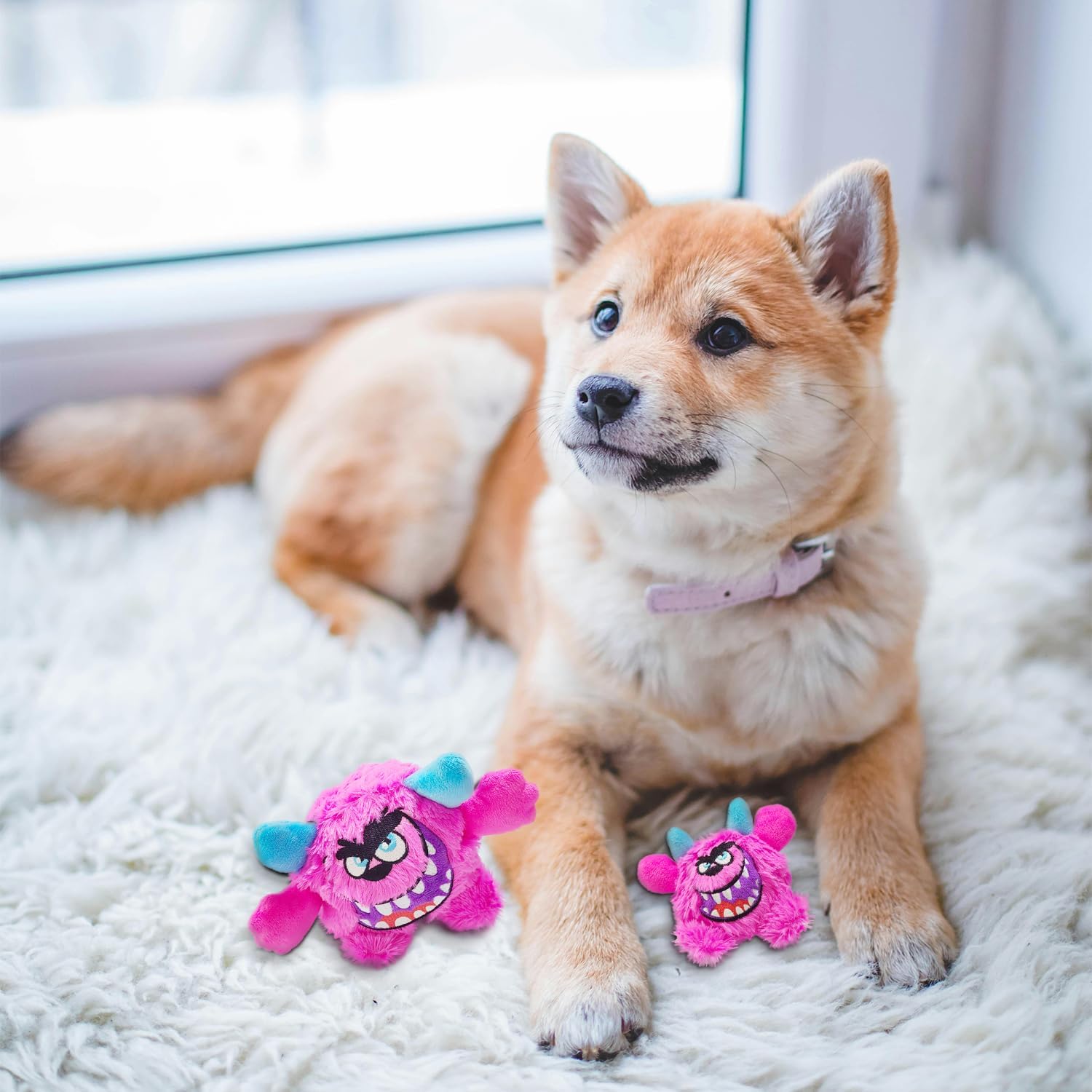 Squeaky Plush Dog Ball, Dental Care, Skin-Friendly and Soft and Relieve Stress, Little Monster Plush Ball Toy Suitable for All Breeds (Rose Red, Small) - Image 3