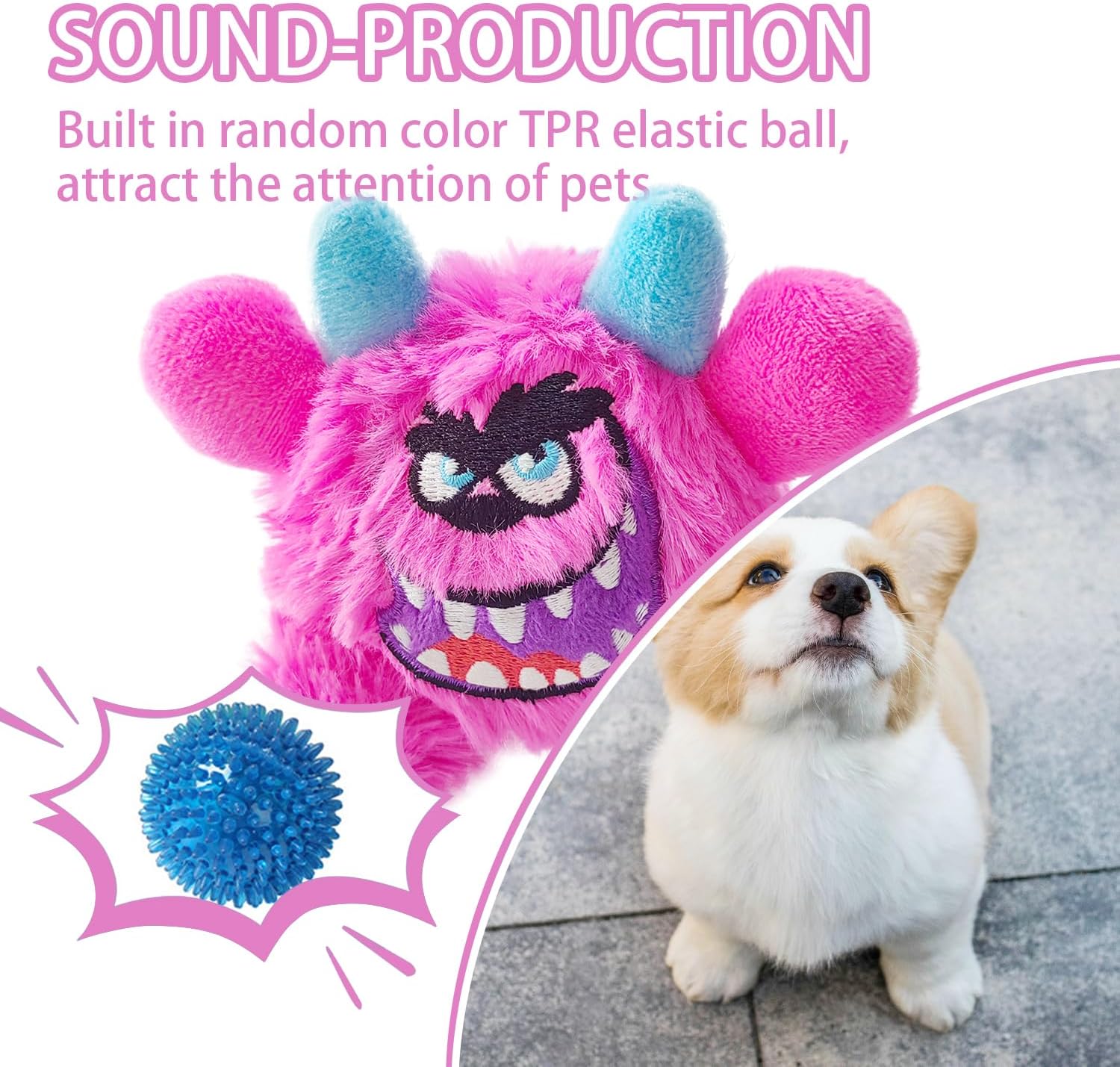 Squeaky Plush Dog Ball, Dental Care, Skin-Friendly and Soft and Relieve Stress, Little Monster Plush Ball Toy Suitable for All Breeds (Rose Red, Small) - Image 5