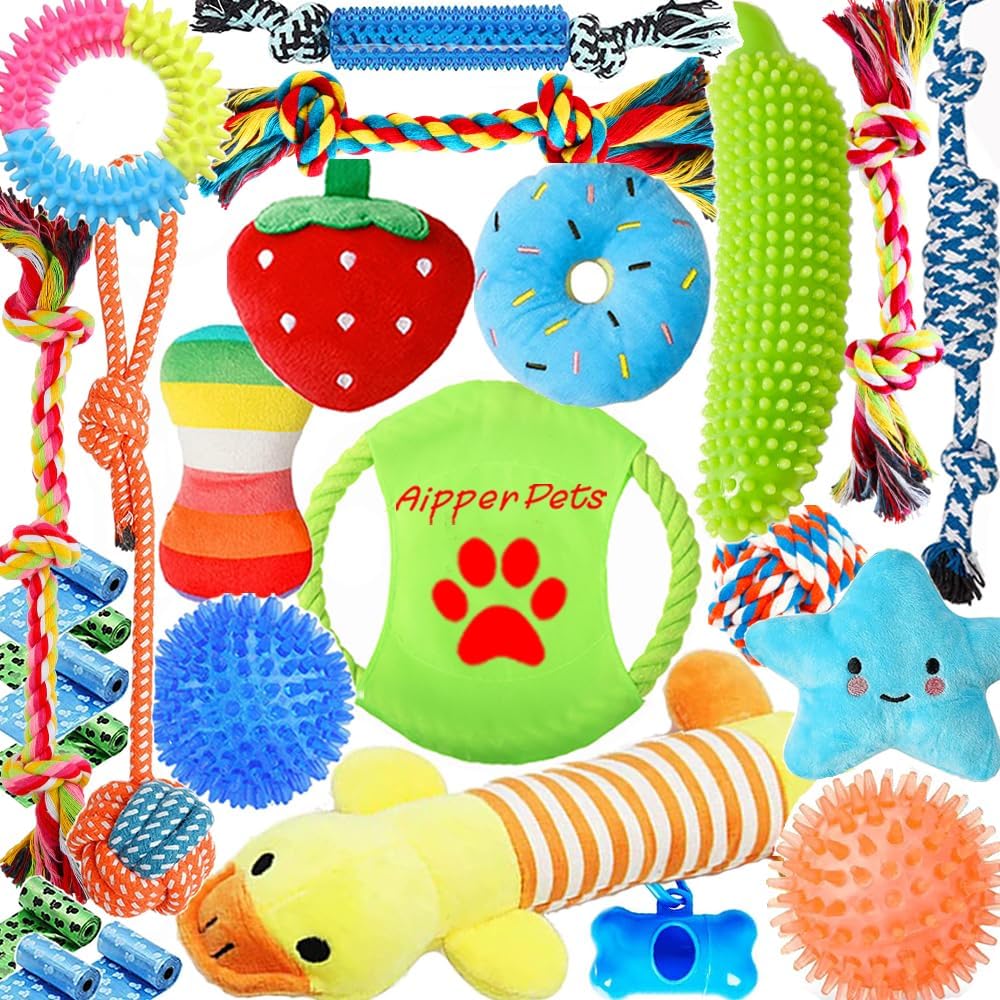 Dog Toys 25 Pack for Fun and Teeth Cleaning, Puppy Chew Toys Pack with Squeak Plush Toy,Squeaky Toy Balls,Tug of War and Rope Toys for Puppy to Small Dogs - Image 2