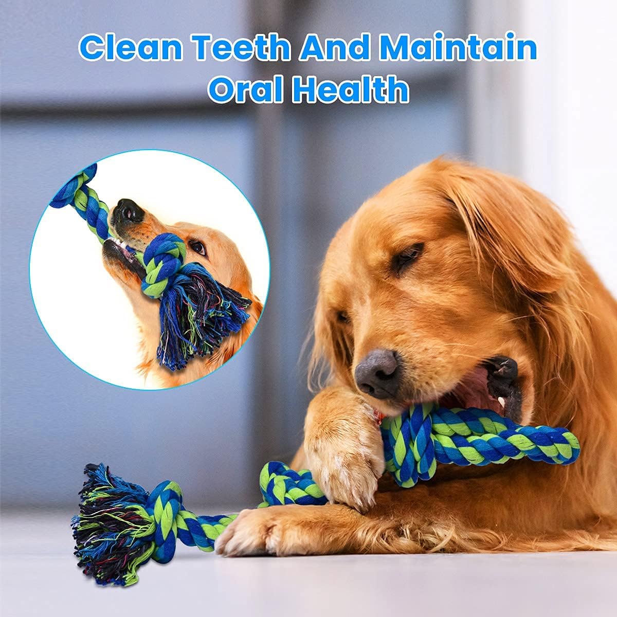 Feeko Heavy Duty Dog Rope Toys for Large Breed Aggressive Chewers, 2 Pack Indestructible Teeth Cleaning Tug of War Toy - Image 5