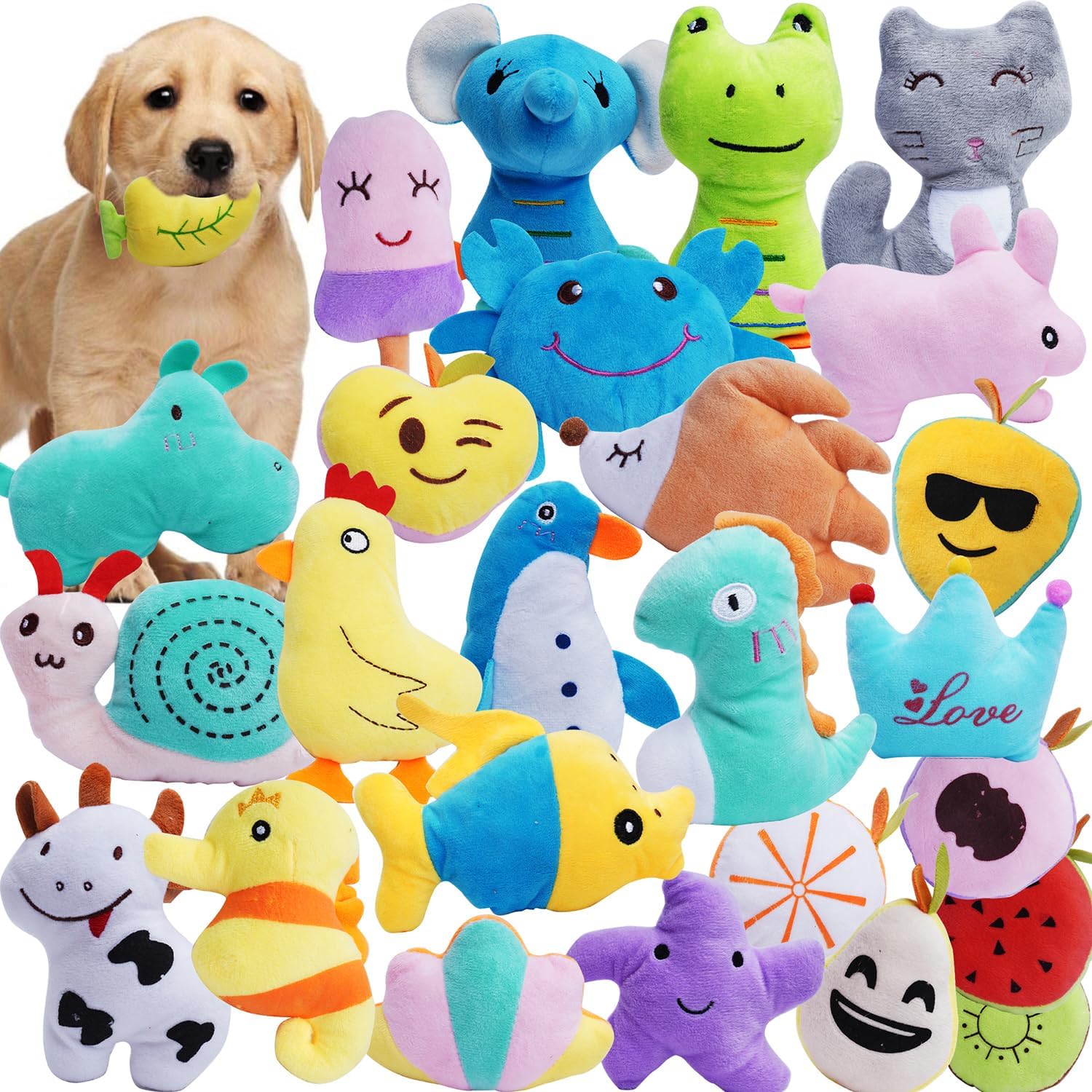 Pack of 26 Soft Small Medium Dog Squeaky Toys,Cute Puppy Favorite Comfortable Squeakers Toy,Multicolored for Puppy - Image 2