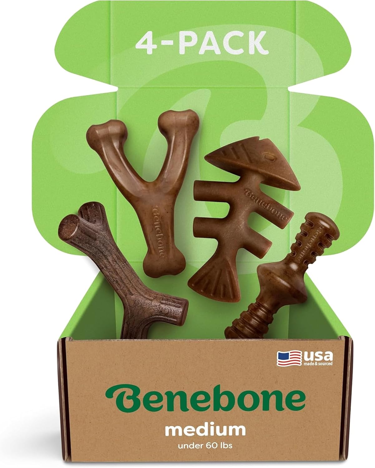 Benebone Medium 4-Pack Dog Chew Toys for Aggressive Chewers, Made in USA, 60lbs and Under - Image 2