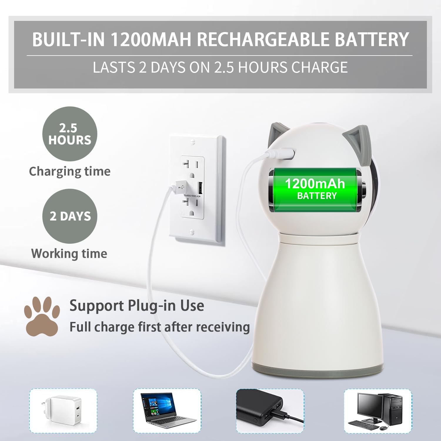 YVE LIFE Laser Cat Toys for Indoor Cats,The 4th Generation Real Random Trajectory Motion Activated Rechargeable Automatic Cat Laser Toy,Interactive Cat Toys for Bored Indoor Adult Cats/Kittens(White) - Image 5