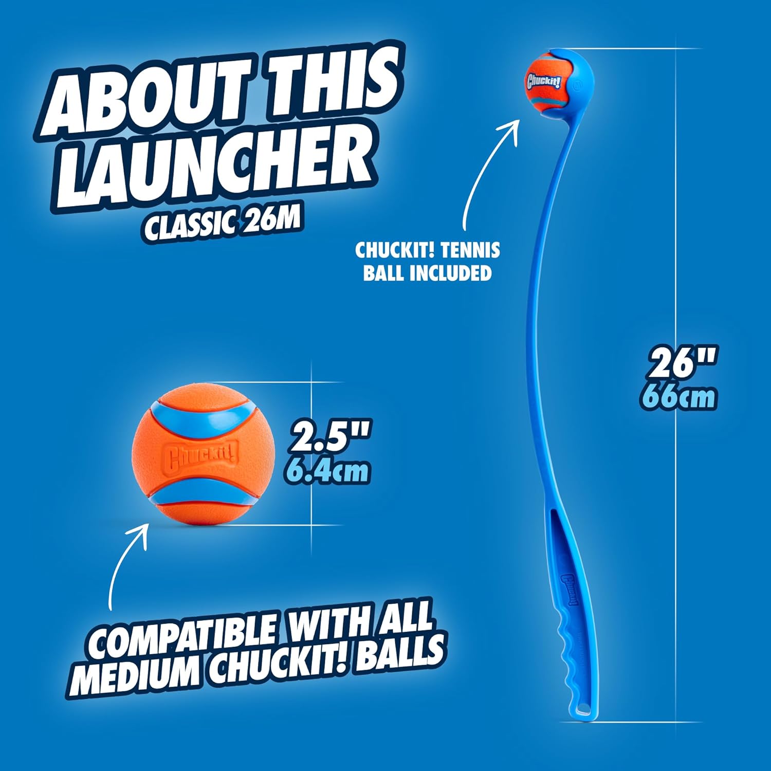 Chuckit! Ultra Ball & Launcher Bundle - Classic 26" with 2 Pack Medium (2.5") Bouncy Fetch Balls for Dogs 20-60 lbs, Dog Fetch Ball Thrower - Image 5