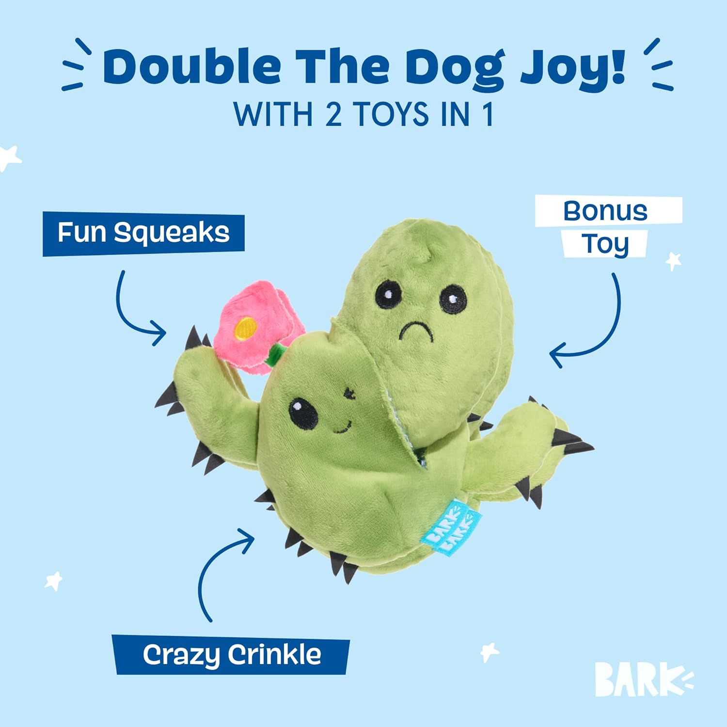 Barkbox Consuela The Cactus 2-in-1 Interactive Plush Dog Toy - Squeaky Dog Chew Toy with Crinkle Layers - for Large Dogs and Puppies - Image 3