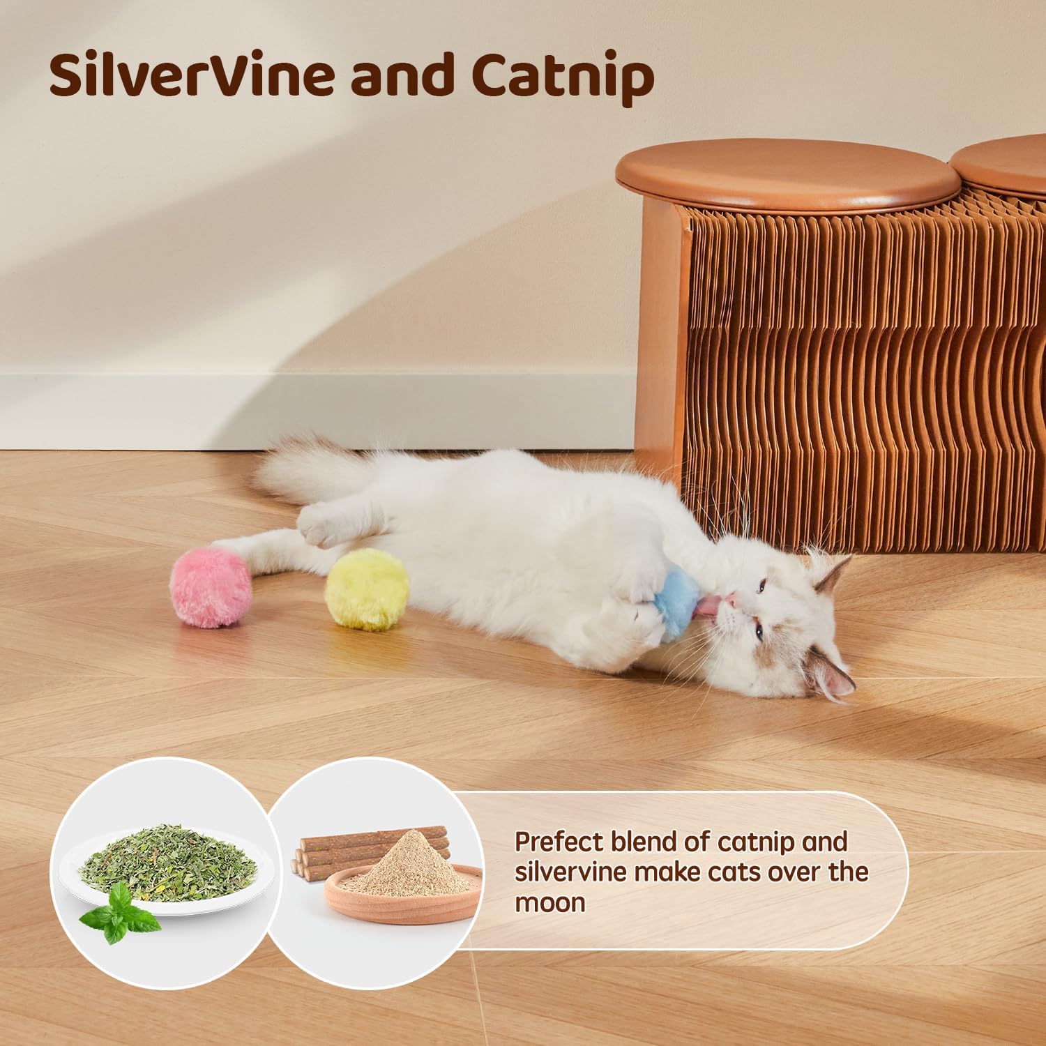 Potaroma Chirping Cat Toys Balls with SilverVine Catnip, Upgraded, 3 Pack Fluffy Interactive Cat Kicker, 3 Lifelike Animal Sounds, Kitty Kitten Catnip Exercise Toys - Image 5