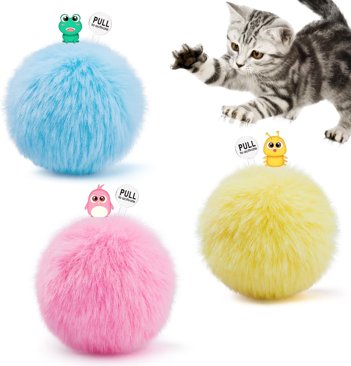 Potaroma Chirping Cat Toys Balls with SilverVine Catnip, Upgraded, 3 Pack Fluffy Interactive Cat Kicker, 3 Lifelike Animal Sounds, Kitty Kitten Catnip Exercise Toys - Image 2