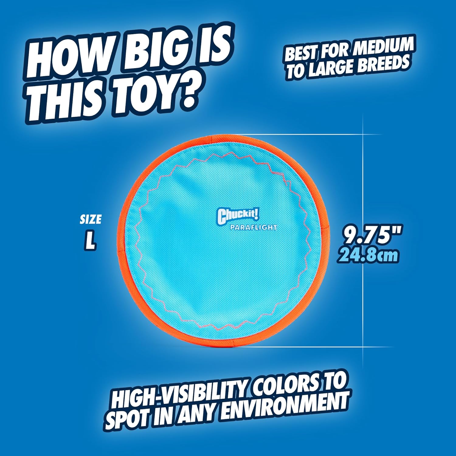 Chuckit! Paraflight Flying Disc Dog Toy - Water Floating Flyer - Durable Nylon Construction with Soft Rubber Edges - For Medium and Large Dogs - Size Large - 9.75" L x 9.75" W - Pack of 1 - Image 4