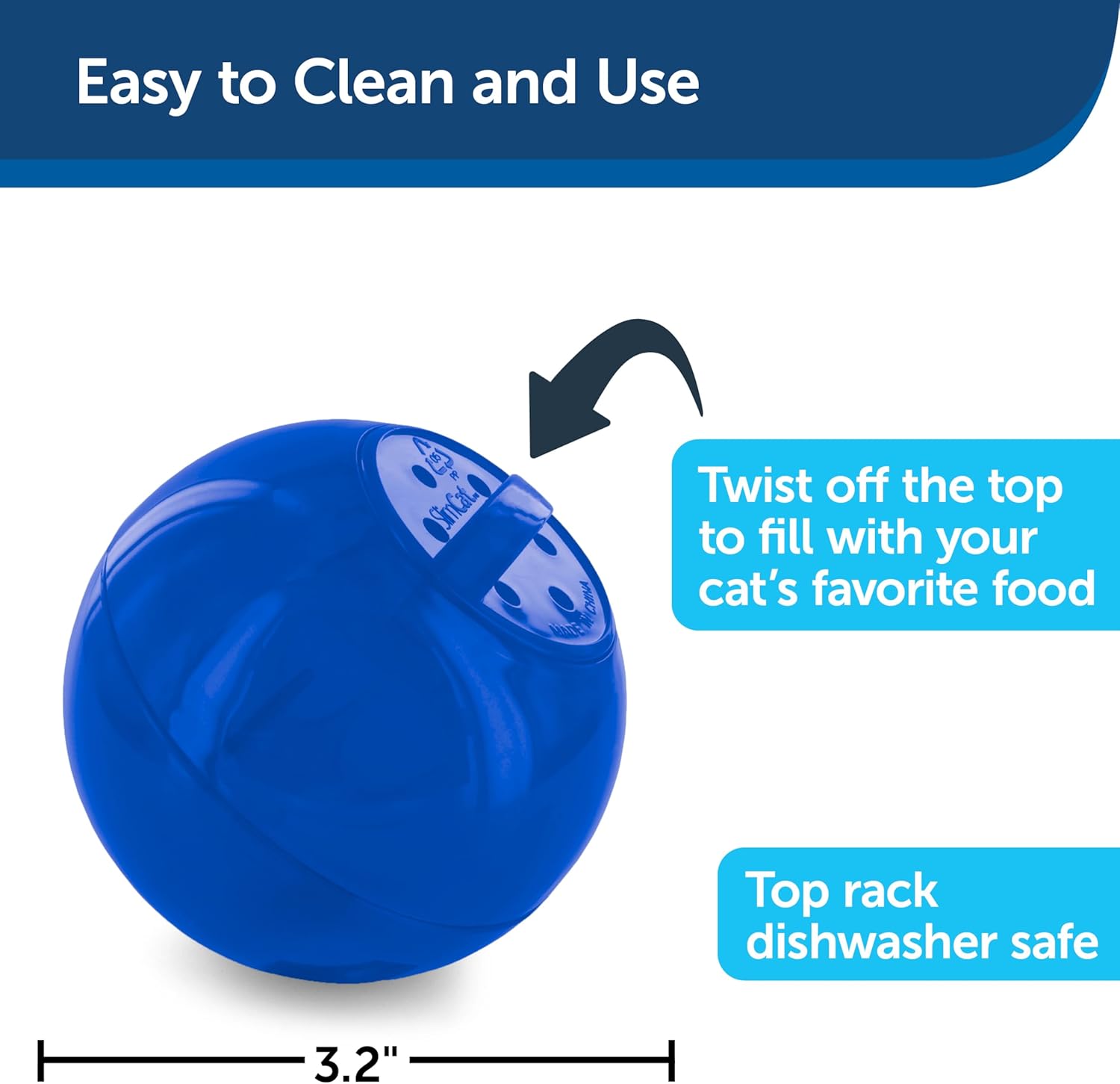 PetSafe Slimcat Slow Feeder Ball for Cats - Interactive Puzzle Game for Your Cat - Fill with Food and Treats - Great for Indoor Play for Kittens and Adult Cats, Portion Control and Fast Eaters (Blue) - Image 4