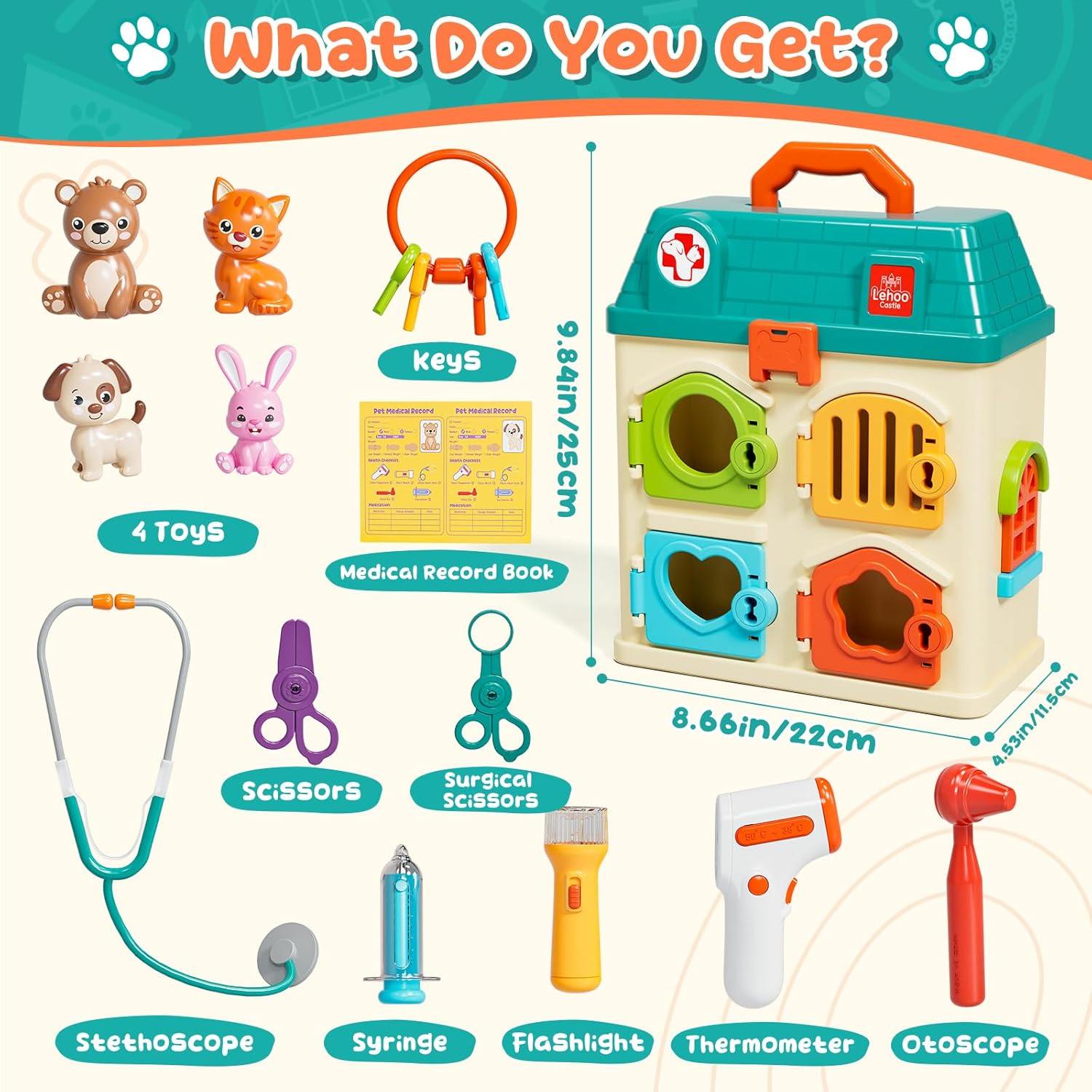 Lehoo Castle Veterinarian Playset for Kids Girls, Pretend Play Toys for Toddlers 1-3, Critter Clinic Toy with Keys, Doctor Kit for Toddlers 3-5 Pet Vet Toys, Gifts for 3 4 5 + Year Old Girl Boys - Image 4