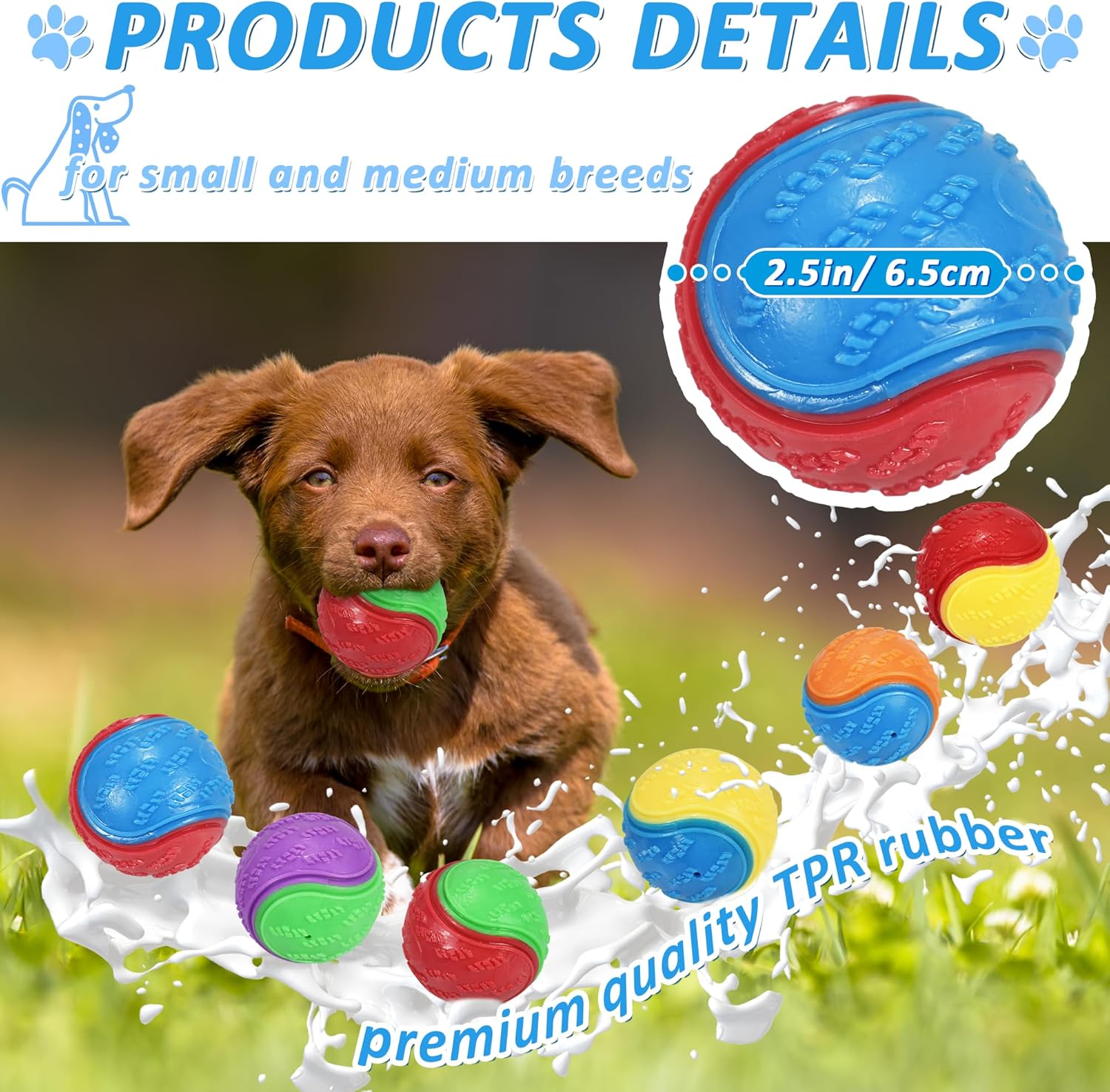6Pcs Squeaky Dog Balls, Dog Toys Balls for Training, Tough Ball Toys for Dogs, Fit with Dog Ball Launcher, High Bouncy Dog Ball for Interactive Playing, Puppy Pet Chew Balls Teething Balls 2.5in - Image 5