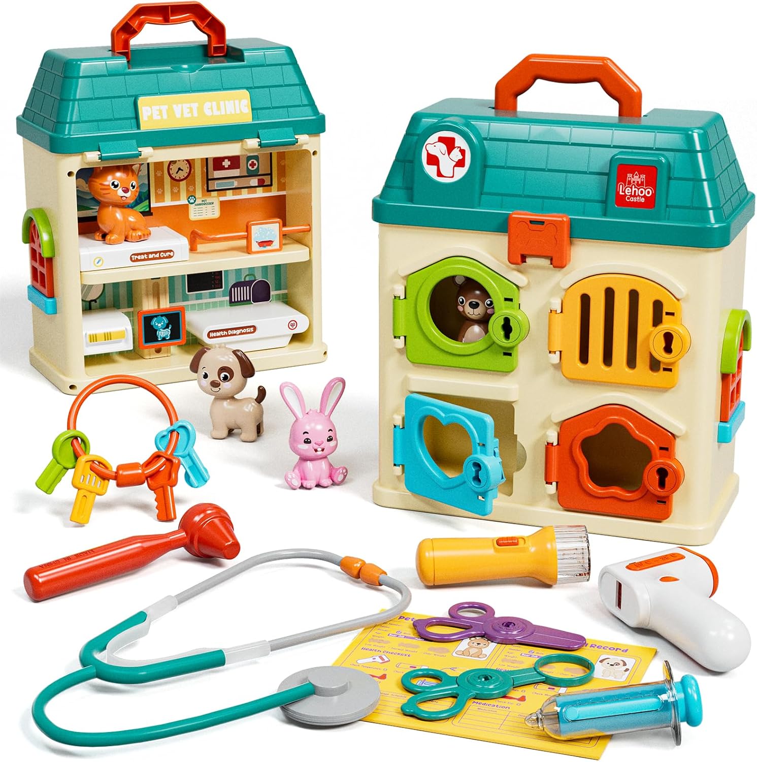 Lehoo Castle Veterinarian Playset for Kids Girls, Pretend Play Toys for Toddlers 1-3, Critter Clinic Toy with Keys, Doctor Kit for Toddlers 3-5 Pet Vet Toys, Gifts for 3 4 5 + Year Old Girl Boys - Image 2