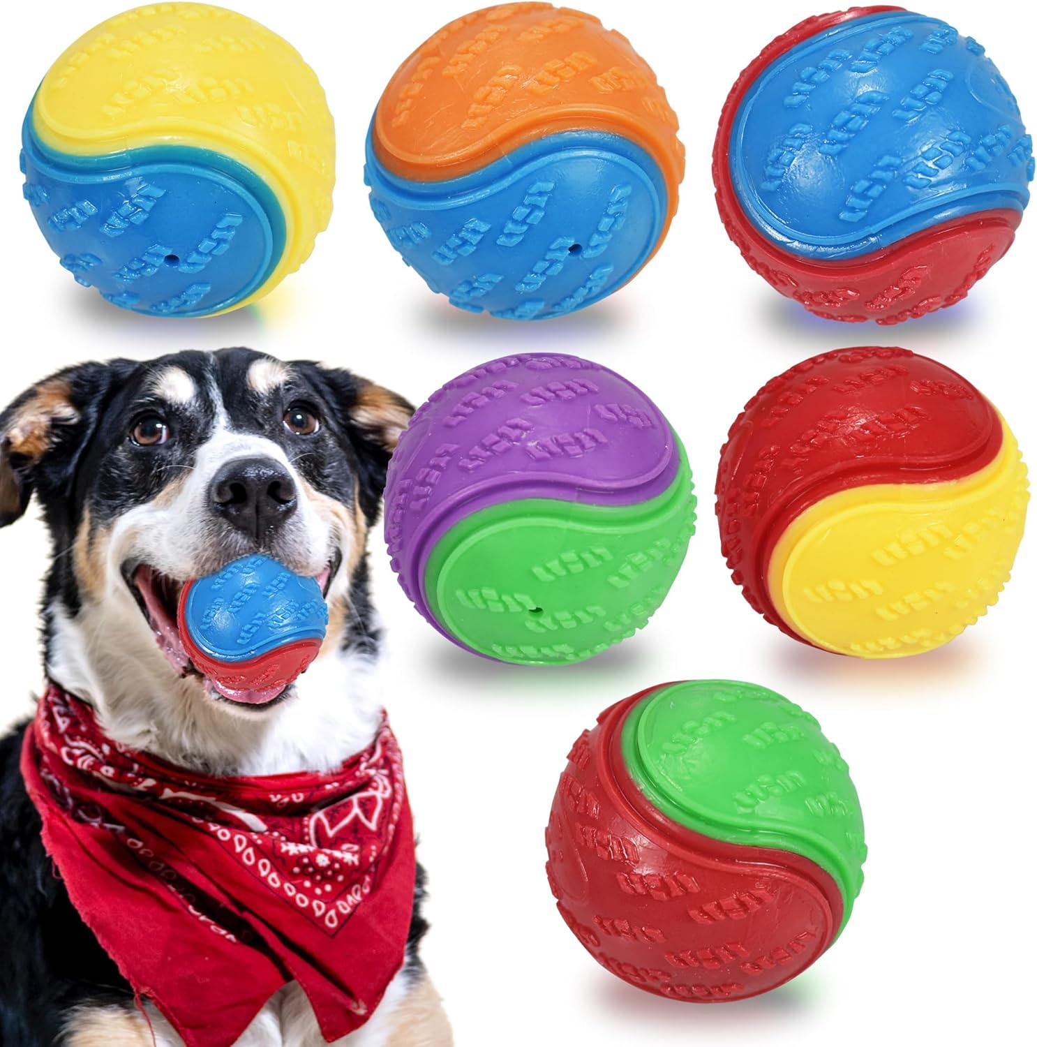 6Pcs Squeaky Dog Balls, Dog Toys Balls for Training, Tough Ball Toys for Dogs, Fit with Dog Ball Launcher, High Bouncy Dog Ball for Interactive Playing, Puppy Pet Chew Balls Teething Balls 2.5in - Image 2