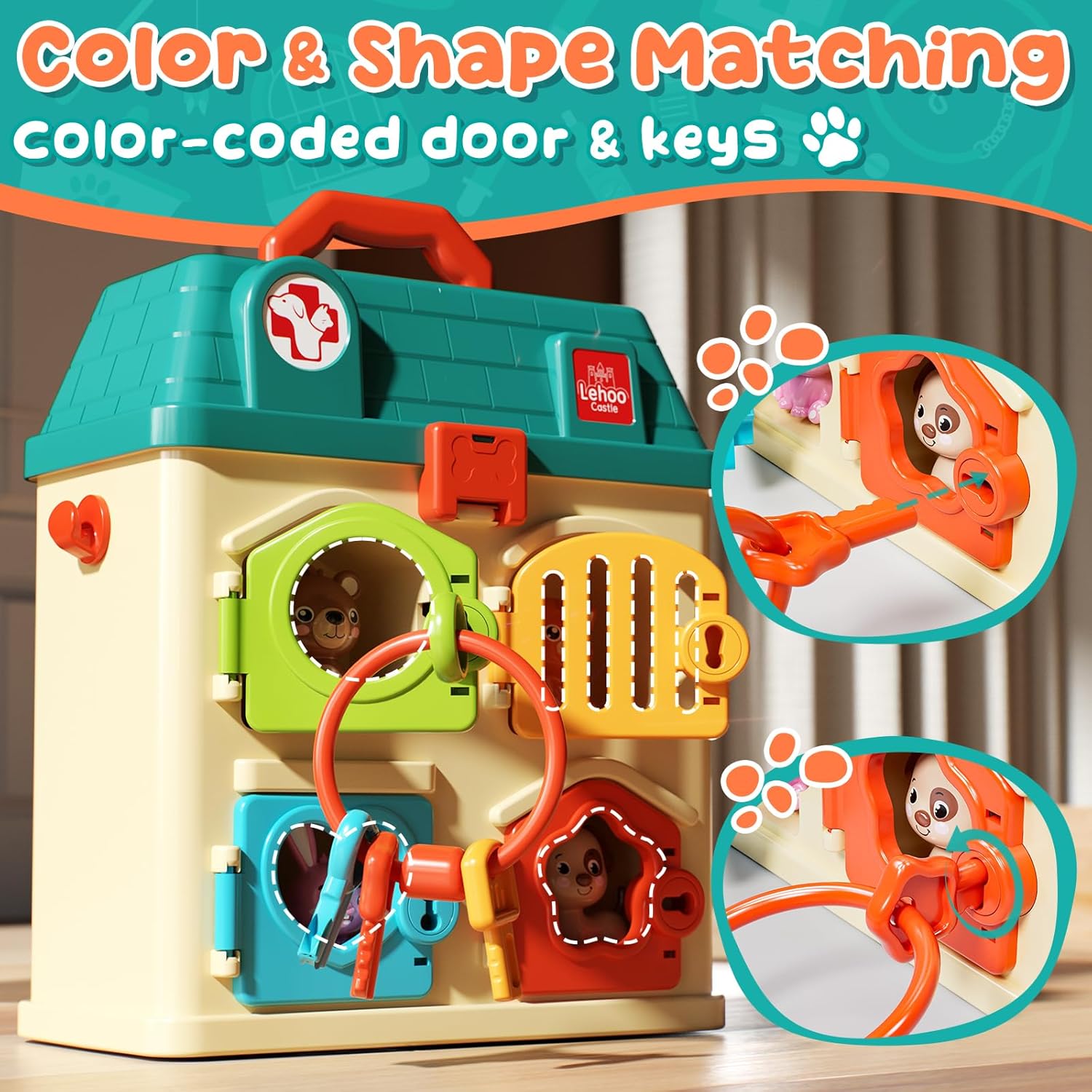 Lehoo Castle Veterinarian Playset for Kids Girls, Pretend Play Toys for Toddlers 1-3, Critter Clinic Toy with Keys, Doctor Kit for Toddlers 3-5 Pet Vet Toys, Gifts for 3 4 5 + Year Old Girl Boys - Image 5