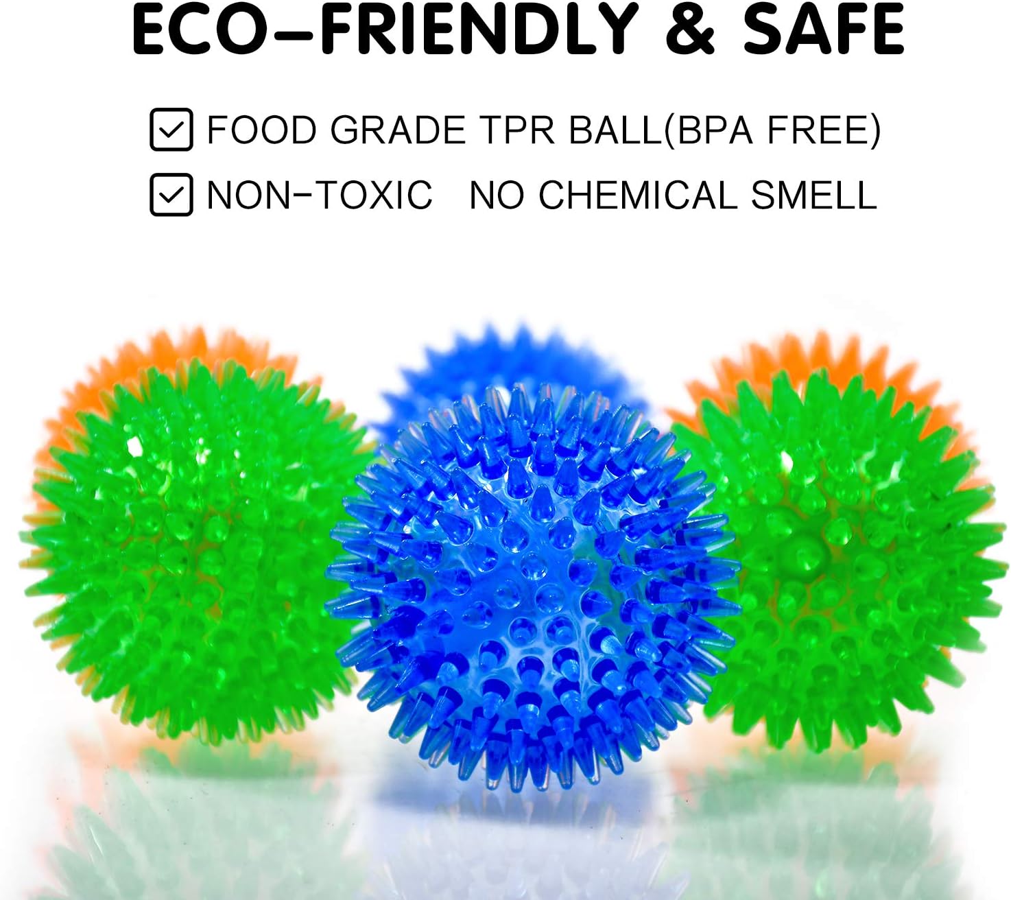 SHARLOVY Squeaky Balls for Pet Small Puppy, 6 Pack TPR Fetch Spike Balls for Dogs, Rubber 6 Pack Bright Colors Chew Teething Dog Toys, for Clean Teeth and Training, for Puppy Chew and Teething - Image 3