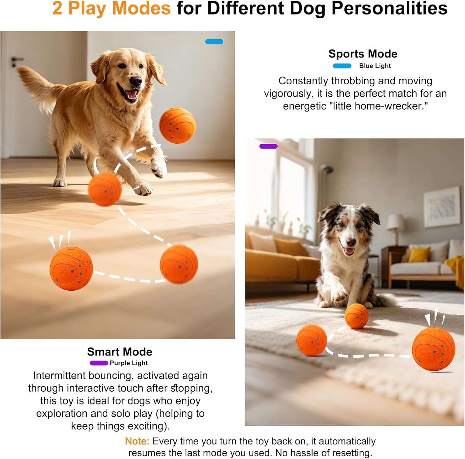 Interactive Automatic Bouncing Dog Ball, Motion Activated Self Moving Toy for Boredom & Separation Anxiety, Durable Chew-Proof ETPU Shell, Rechargeable Pet Ball for Indoor Outdoor, Small Medium Dogs - Image 5