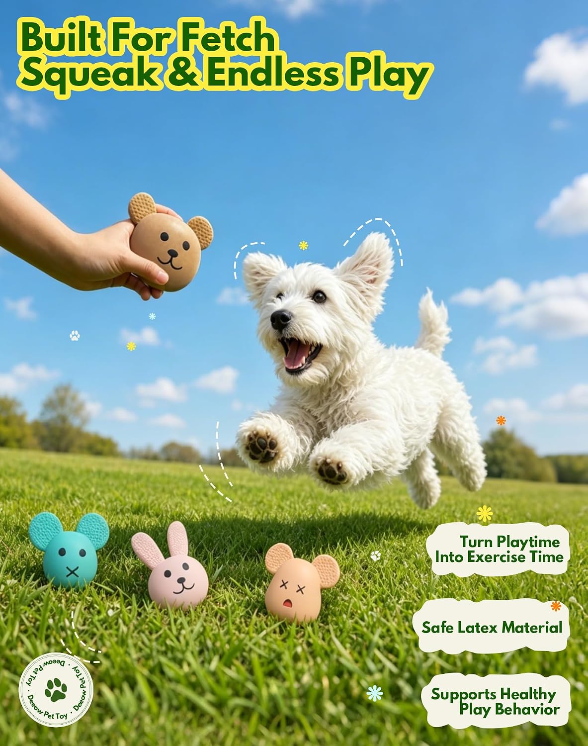 Natural Latex Dog Toys 4-in-1 Set - Bunny & Bear Face Squeaky Teething Clean Puppy Toys, Non-Toxic Fresh Scented Calming Toys for Small Medium Dogs, Interactive Pet Toys with Funny Faces Gift Pack - Image 4