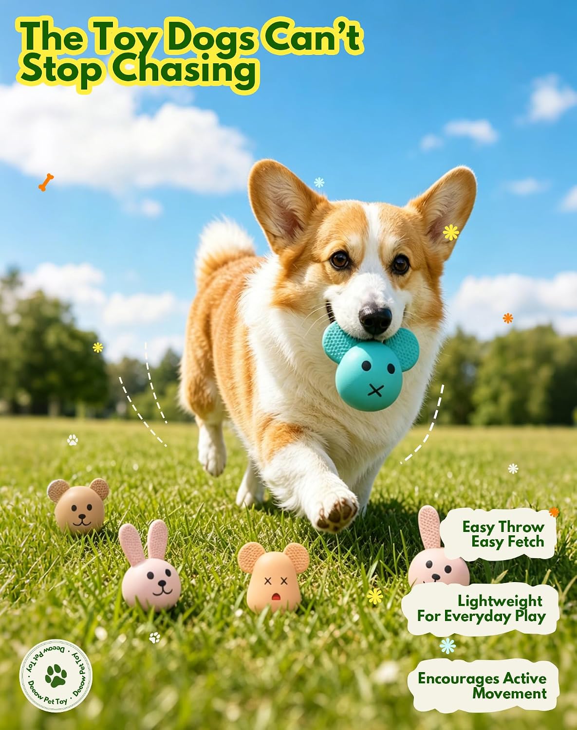 Natural Latex Dog Toys 4-in-1 Set - Bunny & Bear Face Squeaky Teething Clean Puppy Toys, Non-Toxic Fresh Scented Calming Toys for Small Medium Dogs, Interactive Pet Toys with Funny Faces Gift Pack - Image 3