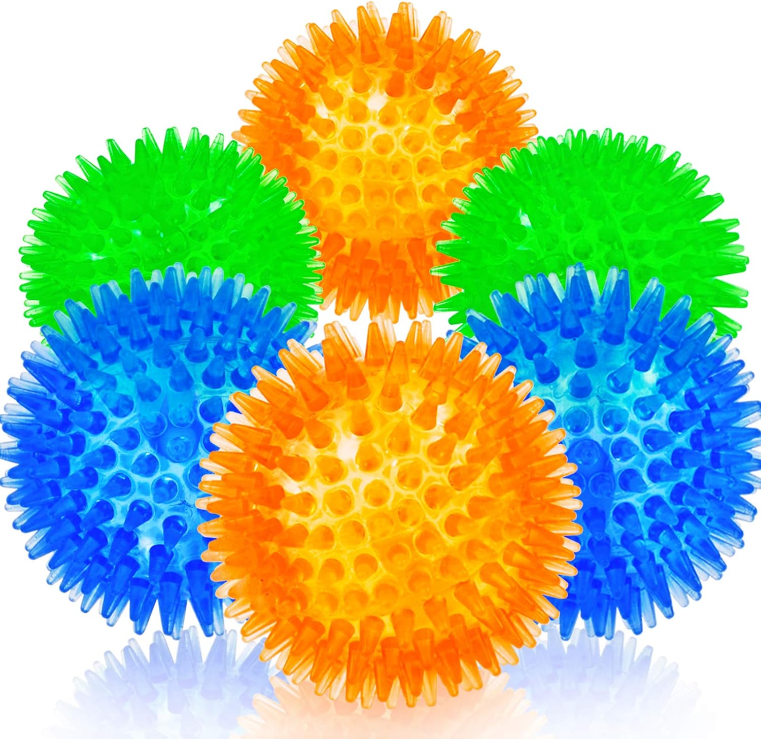 SHARLOVY Squeaky Balls for Pet Small Puppy, 6 Pack TPR Fetch Spike Balls for Dogs, Rubber 6 Pack Bright Colors Chew Teething Dog Toys, for Clean Teeth and Training, for Puppy Chew and Teething - Image 2