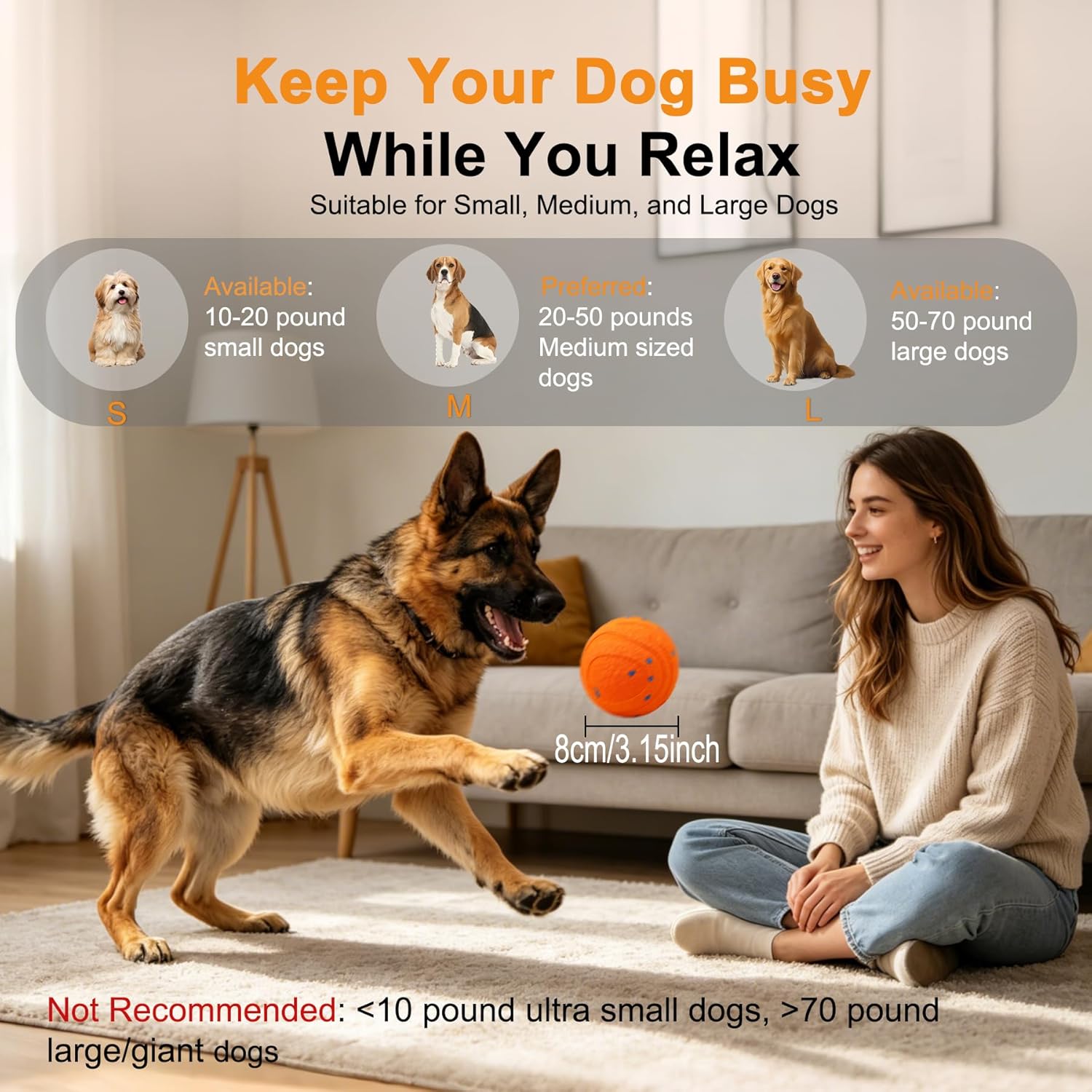 Interactive Automatic Bouncing Dog Ball, Motion Activated Self Moving Toy for Boredom & Separation Anxiety, Durable Chew-Proof ETPU Shell, Rechargeable Pet Ball for Indoor Outdoor, Small Medium Dogs - Image 4