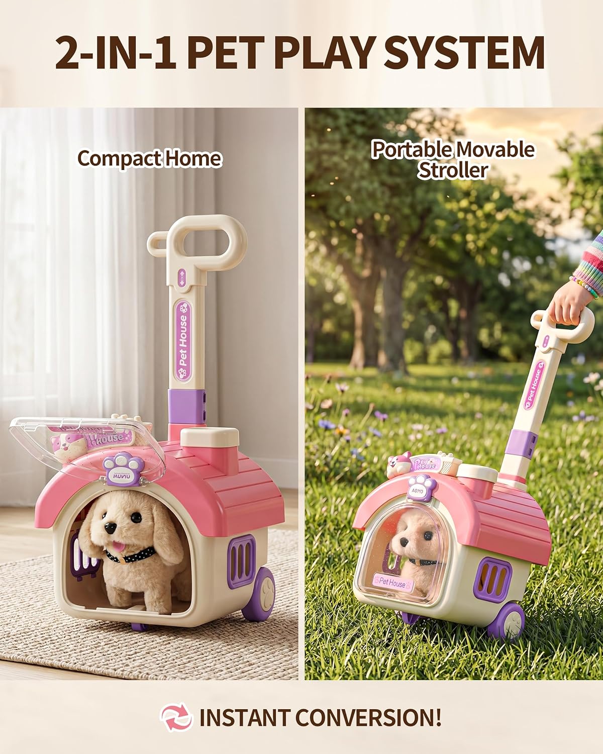 23Pcs Dog Toys for Kids Girls, Walking Barking Interactive Realistic Stuffed Dog with Portable Puppy Stroller & Accessories Toys, Pretend Puppy Pet Care Playset Gifts for Little Girls 3 4 5 6 Year Old - Image 3